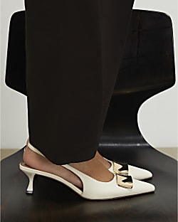 Cream Pointed Slingback Court Heels