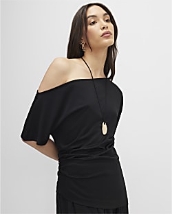Black Off Shoulder Drape Top