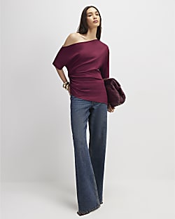 Red Off Shoulder Drape Top