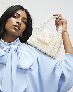 White Beaded Pearl Clutch Bag