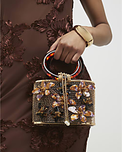 Brown Flower Cage Bag