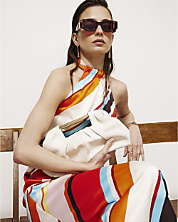 Cream Ruched Clutch Bag