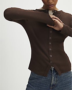 Brown Popper Rib Top