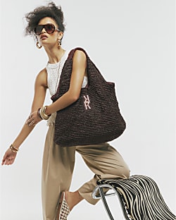 Brown Raffia Shopper Bag