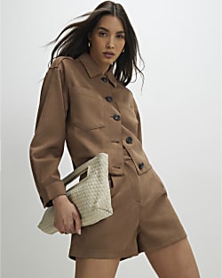 Beige Faux Suede Overshirt