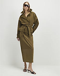 Green Suede Seam Detail Maxi Skirt