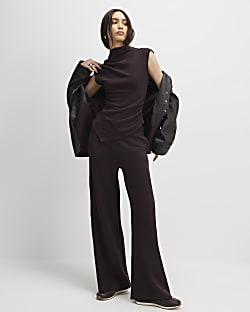 Brown Cosy Wide Leg Trousers