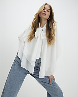 Cream High Neck Ruffle Cape