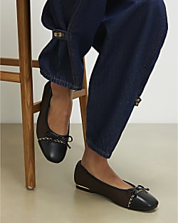 Brown Toe Cap Flat Ballet Pumps