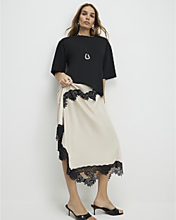 Cream Lace Hybrid T-Shirt Maxi Dress