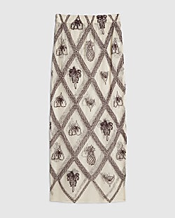 Cream Crochet Embroidered Beach Maxi Skirt