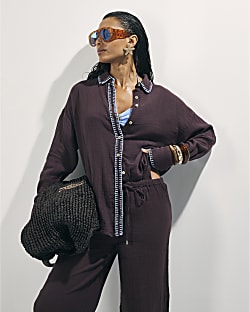 Brown Whipstitch Beach Shirt