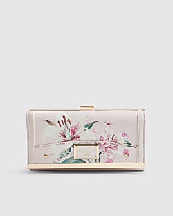 Pink Floral Print Clip Top Purse