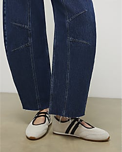 White Suede Double Strap Flat Shoes