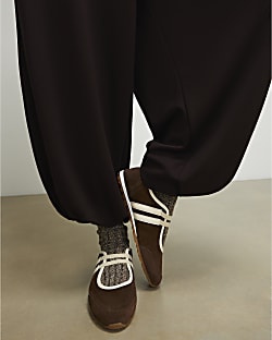 Brown Suede Double Strap Shoes