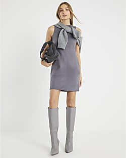 Grey Faux Suede Shift Dress