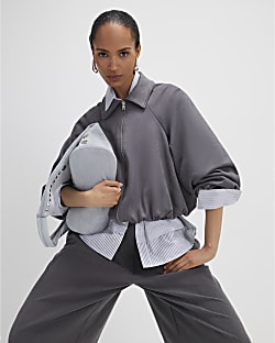 Grey Faux Suede Collared Bomber Jacket