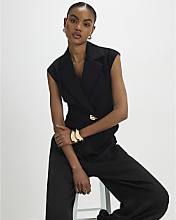 Black Cap Sleeve Twill Waistcoat