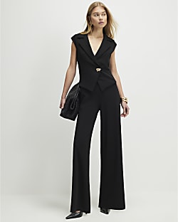 Black Cap Sleeve Wide Leg Jumpsuit