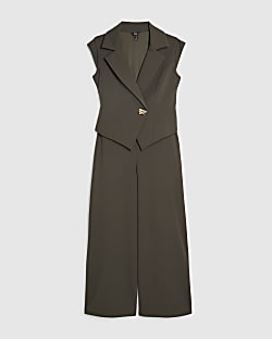 Petite Green Cap Sleeve Wide Leg Jumpsuit