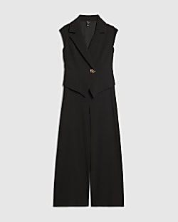 Petite Black Cap Sleeve Wide Leg Jumpsuit