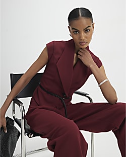 Red Sleeveless Belted Waistcoat