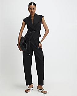 Black Pleated Tapered Trousers