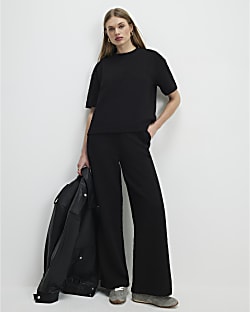 Black Jacquard Wide Leg Trousers