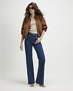 Blue High Waisted Stretch Straight Leg Jeans