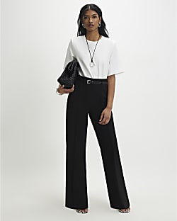 Black Belted Straight Leg Trousers