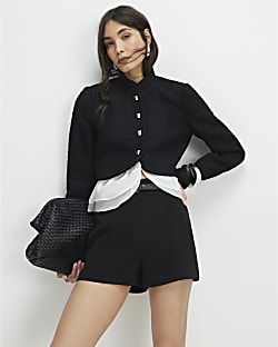 Black Belted Pin Tuck Shorts