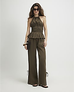 Green Halter Neck Top And Trousers Lounge Set