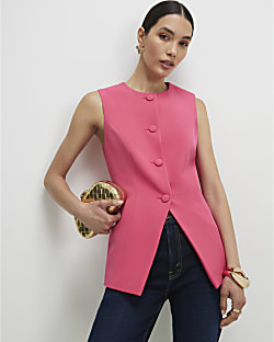 Pink Button Detail Waistcoat