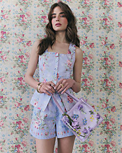 Purple Floral Printed Shorts