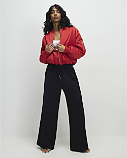Black Wide Leg Drawstring Tailored Joggers