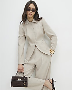 Beige Tailored Shacket