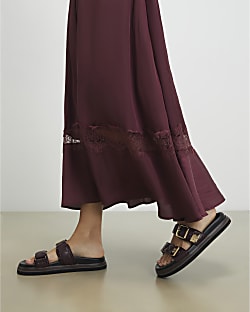 Red Quilted Double Strap Footbed Sandals