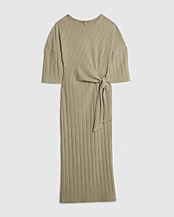 Petite Green Wide Ribbed Cosy Dress