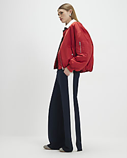 Navy Colour Blocked Wide Leg Trousers
