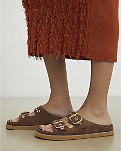Brown Animal Footbed Double Strap Sandals