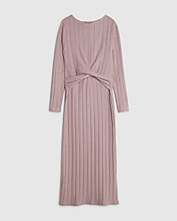 Petite Pink Long Sleeve Cosy Twist Midi Dress