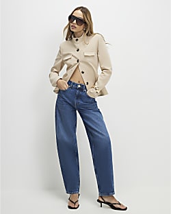 Blue Mid Rise Barrel Leg Jeans