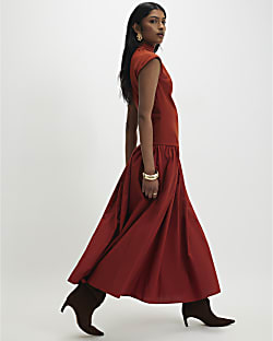 Orange Short Sleeve Hybrid Drape Maxi Dress