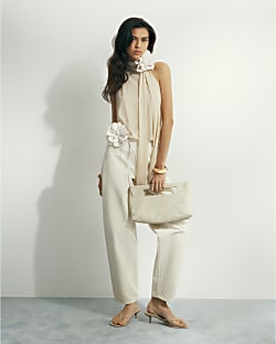 Cream Barrel Leg Jeans