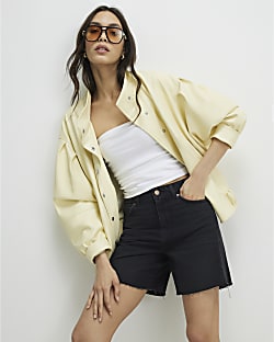 Black Seamed Longline Bermuda Shorts