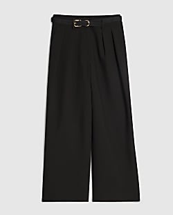 Petite Black Belted Wide Leg Trousers