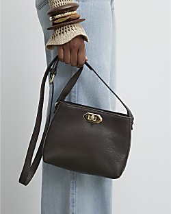 Brown Leather Double Compartment Bucket Bag
