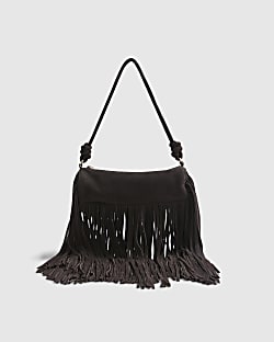 Brown Suede Mega Fringe Cylinder Bag