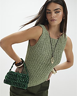 Green Sleeveless Asymmetric Vest Top