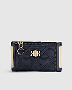 Navy Heart Quilted Mini Purse